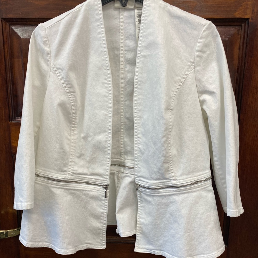 Chico’s White Denim Convertible Perplum Jacket- Size 1